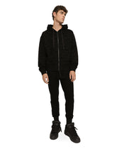 Jersey zip-up hoodie with flocked logo - | Dolce & Gabbana