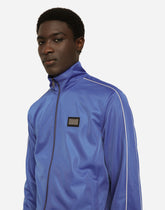 Zip-up triacetate sweatshirt with tag and bands - | Dolce & Gabbana