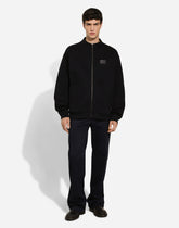 Zip-up sweatshirt with high neck and tag - | Dolce & Gabbana