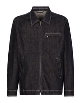 Denim blouson jacket with zip and logo tag - | Dolce & Gabbana
