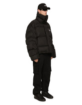 High-necked nylon down jacket with logo embroidery - | Dolce & Gabbana