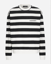 Striped round-neck sweatshirt with Marina print - | Dolce & Gabbana