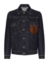 Denim jacket with embossed tag on leather - | Dolce & Gabbana