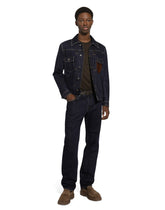 Denim jacket with embossed tag on leather - | Dolce & Gabbana