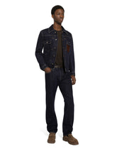 Denim jacket with embossed tag on leather - | Dolce & Gabbana
