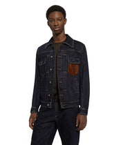Denim jacket with embossed tag on leather - | Dolce & Gabbana