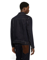 Denim jacket with embossed tag on leather - | Dolce & Gabbana