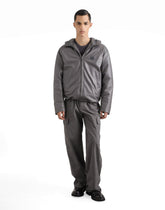 Padded leather jacket with hood and plaque - | Dolce & Gabbana