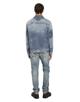 Blue denim jacket with abrasions and tag - | Dolce & Gabbana