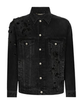 Washed denim jacket with rhinestone embellishment - | Dolce & Gabbana
