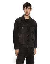 Washed denim jacket with rhinestone embellishment - | Dolce & Gabbana