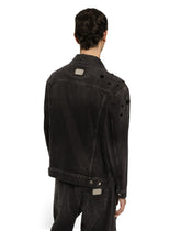 Washed denim jacket with rhinestone embellishment - | Dolce & Gabbana