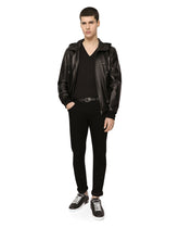 Leather jacket with hood and branded tag - | Dolce & Gabbana
