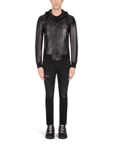 Leather jacket with hood and branded tag - | Dolce & Gabbana