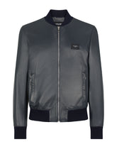 Leather jacket with branded tag - | Dolce & Gabbana
