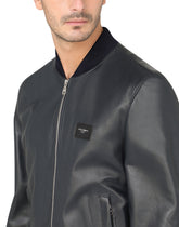 Leather jacket with branded tag - | Dolce & Gabbana