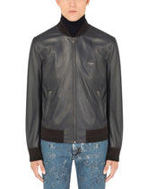 Leather jacket with branded tag - | Dolce & Gabbana