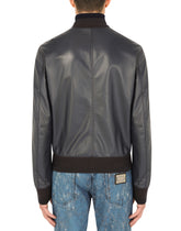 Leather jacket with branded tag - | Dolce & Gabbana