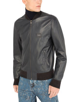 Leather jacket with branded tag - | Dolce & Gabbana