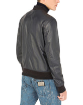 Leather jacket with branded tag - | Dolce & Gabbana