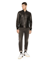 Leather jacket with branded tag - | Dolce & Gabbana