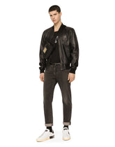 Leather jacket with branded tag - | Dolce & Gabbana