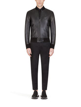 Leather jacket with branded tag - | Dolce & Gabbana