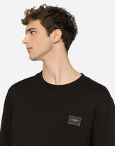 Jersey sweatshirt with branded tag - | Dolce & Gabbana