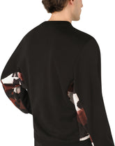 Round-neck sweatshirt with camouflage-print inserts and embroidery - | Dolce & Gabbana