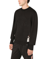 Round-neck sweatshirt with camouflage-print inserts and embroidery - | Dolce & Gabbana