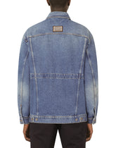 Blue denim jacket with branded plate - | Dolce & Gabbana