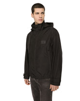 Nylon jacket with hood and branded plate - | Dolce & Gabbana