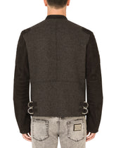 Wool jacket with leather sleeves and details - | Dolce & Gabbana