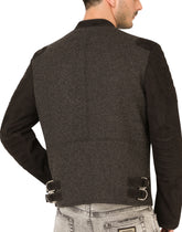 Wool jacket with leather sleeves and details - | Dolce & Gabbana
