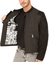 Wool jacket with leather sleeves and details - | Dolce & Gabbana