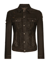 Waxed stretch denim jacket with rips - | Dolce & Gabbana