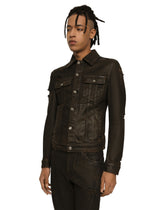 Waxed stretch denim jacket with rips - | Dolce & Gabbana