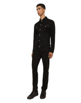 Black stretch denim jacket with laser-etched logo - | Dolce & Gabbana
