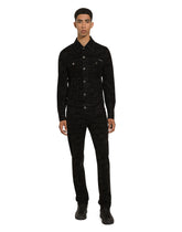 Black stretch denim jacket with laser-etched logo - | Dolce & Gabbana
