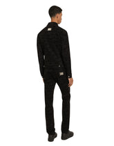Black stretch denim jacket with laser-etched logo - | Dolce & Gabbana