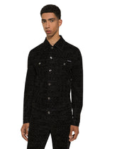Black stretch denim jacket with laser-etched logo - | Dolce & Gabbana