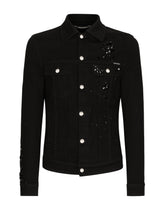 Stretch denim jacket with rhinestone embroidery - | Dolce & Gabbana