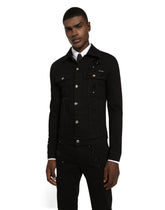 Stretch denim jacket with rhinestone embroidery - | Dolce & Gabbana