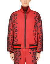 Zip-up technical jersey sweatshirt with leopard print - | Dolce & Gabbana
