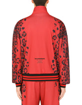 Zip-up technical jersey sweatshirt with leopard print - | Dolce & Gabbana