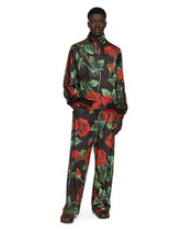 Zip-up technical jersey sweatshirt with rose print - | Dolce & Gabbana