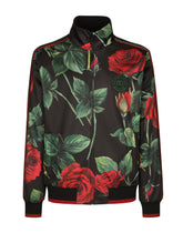 Zip-up technical jersey sweatshirt with rose print - | Dolce & Gabbana