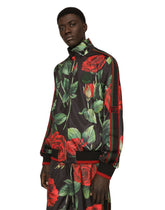Zip-up technical jersey sweatshirt with rose print - | Dolce & Gabbana