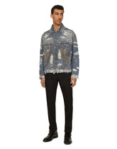 Blue wash denim jacket with rips - | Dolce & Gabbana