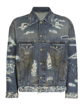Blue wash denim jacket with rips - | Dolce & Gabbana